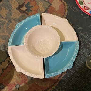 Vintage California Pottery Blue and White Floral Serveware Set